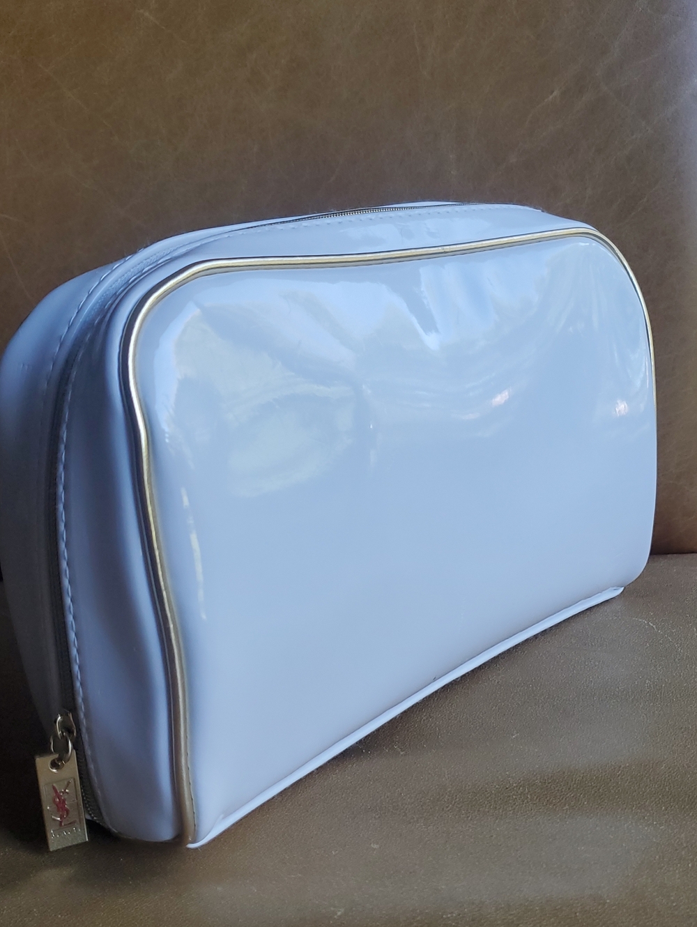 YSL Yves Saint Laurent White Patent Cosmetic Pouch Clutch Bag